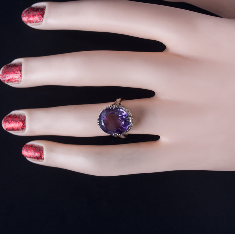 18k White Gold Oval AA Amethyst Solitaire Style Ring 6.95ct 5.50g