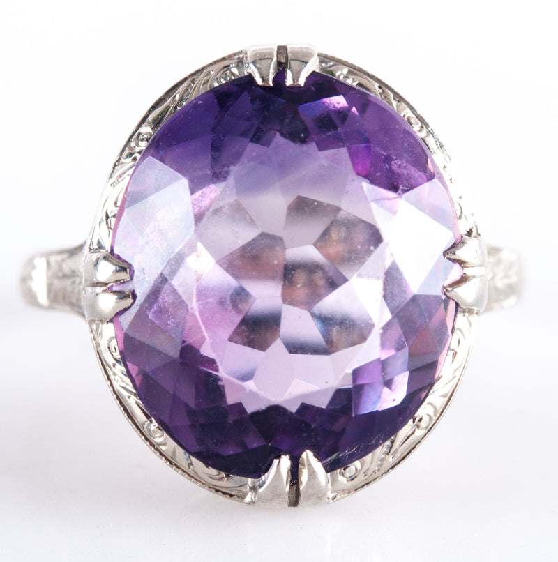 18k White Gold Oval AA Amethyst Solitaire Style Ring 6.95ct 5.50g