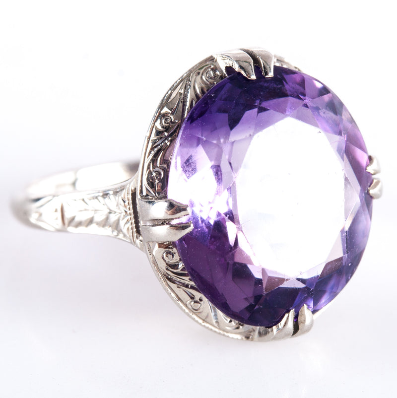 18k White Gold Oval AA Amethyst Solitaire Style Ring 6.95ct 5.50g