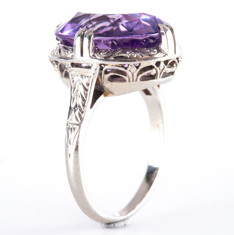 18k White Gold Oval AA Amethyst Solitaire Style Ring 6.95ct 5.50g