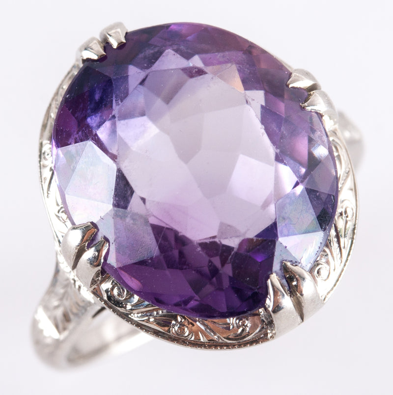 18k White Gold Oval AA Amethyst Solitaire Style Ring 6.95ct 5.50g