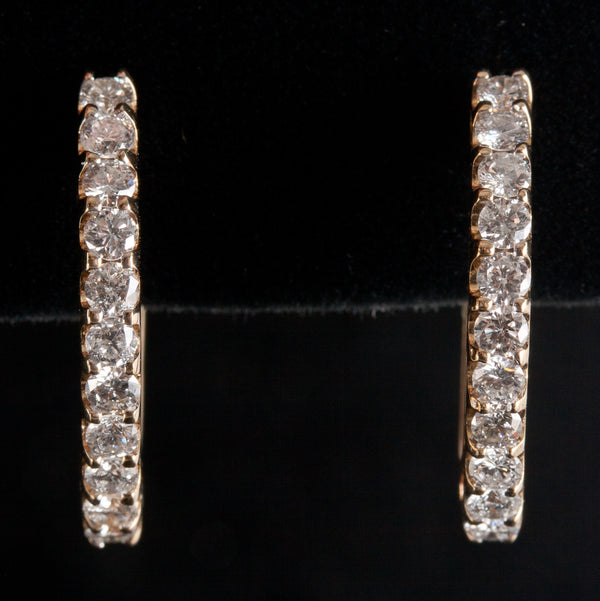 14k Yellow Gold Round H SI2 Diamond Hinged Hoop Earrings .77ctw 4.3g