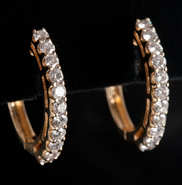 14k Yellow Gold Round H SI2 Diamond Hinged Hoop Earrings .77ctw 4.3g