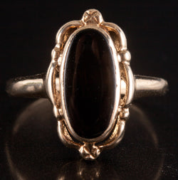 10k Yellow Gold Oval Cabochon Inlay Onyx Solitaire Ring 1.92g Size 5.5