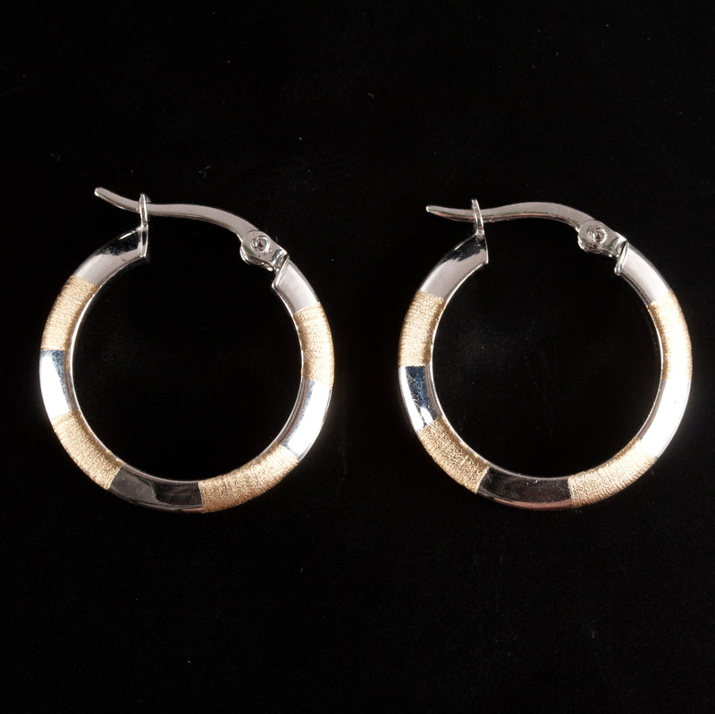 14k Yellow White Gold Two-Tone Brushed Style Hoop Earrings 1.7g