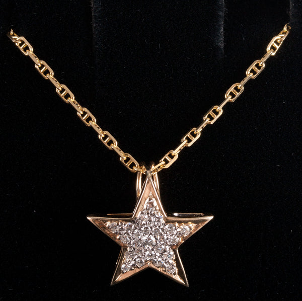 14k Yellow White Gold Round Diamond Star Necklace W/ 18" Chain .11ctw 3.99g