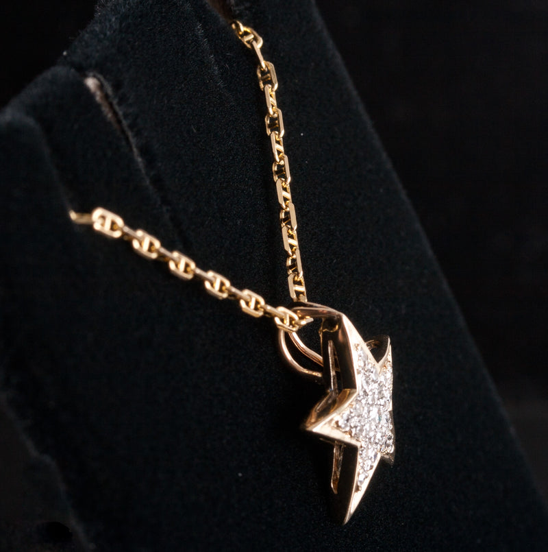 14k Yellow White Gold Round Diamond Star Necklace W/ 18" Chain .11ctw 3.99g