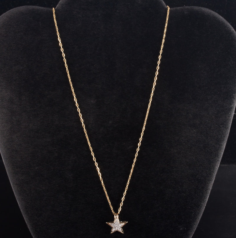 14k Yellow White Gold Round Diamond Star Necklace W/ 18" Chain .11ctw 3.99g