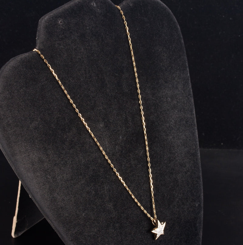 14k Yellow White Gold Round Diamond Star Necklace W/ 18" Chain .11ctw 3.99g