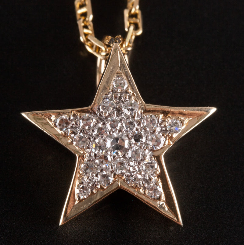 14k Yellow White Gold Round Diamond Star Necklace W/ 18" Chain .11ctw 3.99g