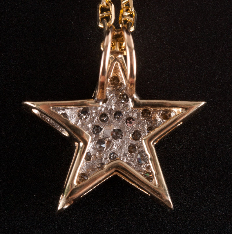14k Yellow White Gold Round Diamond Star Necklace W/ 18" Chain .11ctw 3.99g