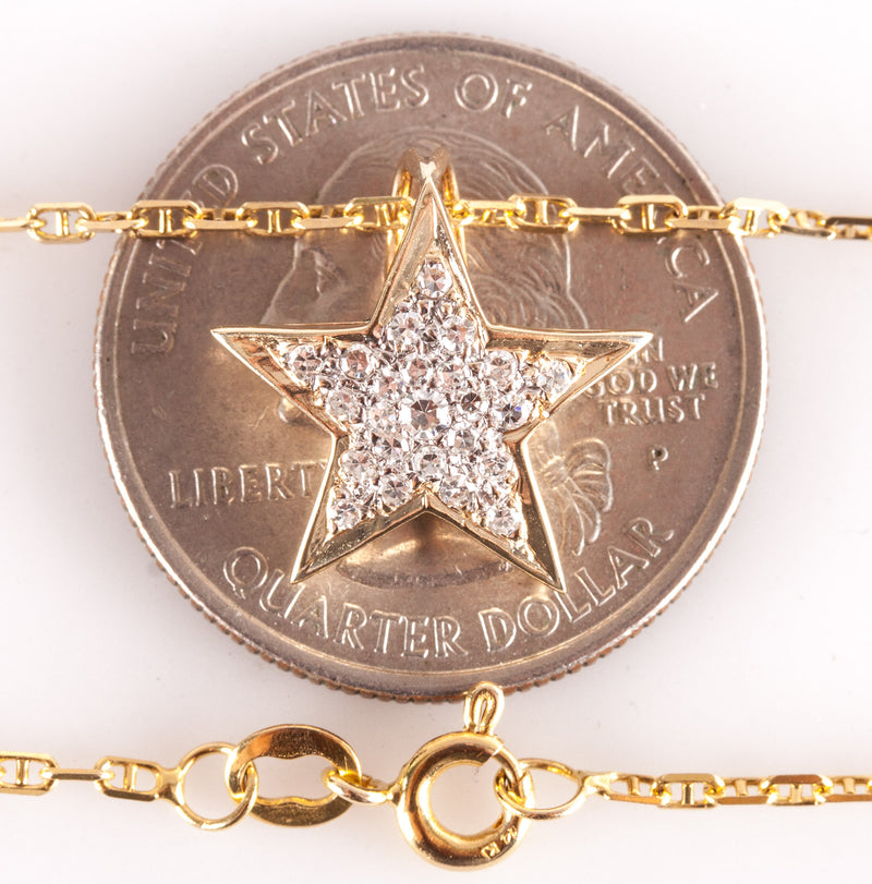 14k Yellow White Gold Round Diamond Star Necklace W/ 18" Chain .11ctw 3.99g
