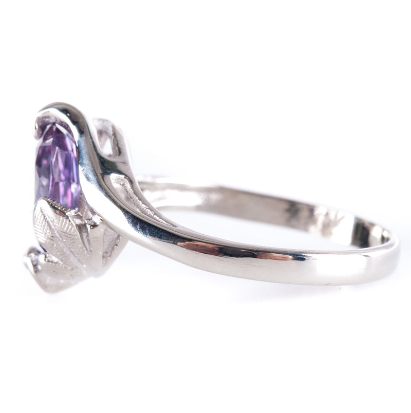 10k White Gold Lab-Created Alexandrite Solitaire Vintage Inspired Ring 2.52ct