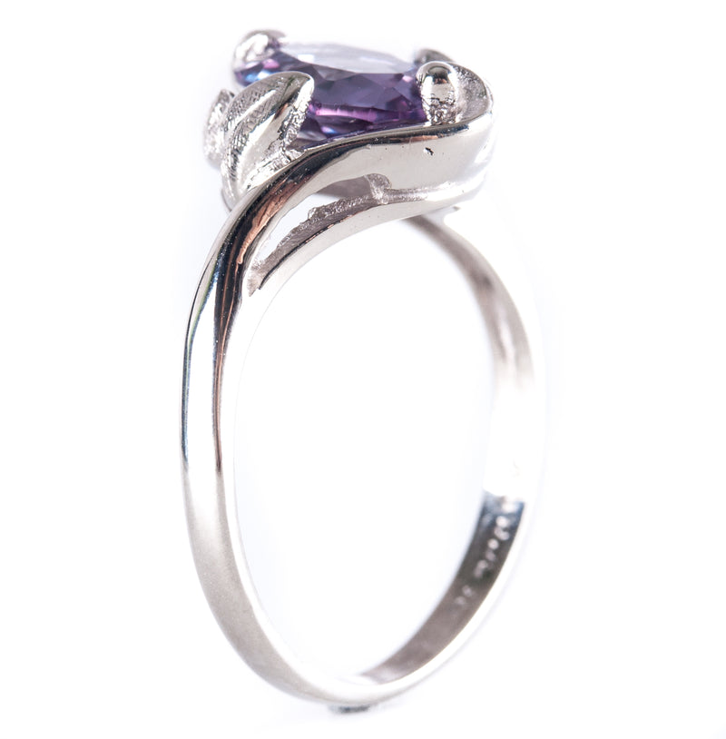 10k White Gold Lab-Created Alexandrite Solitaire Vintage Inspired Ring 2.52ct
