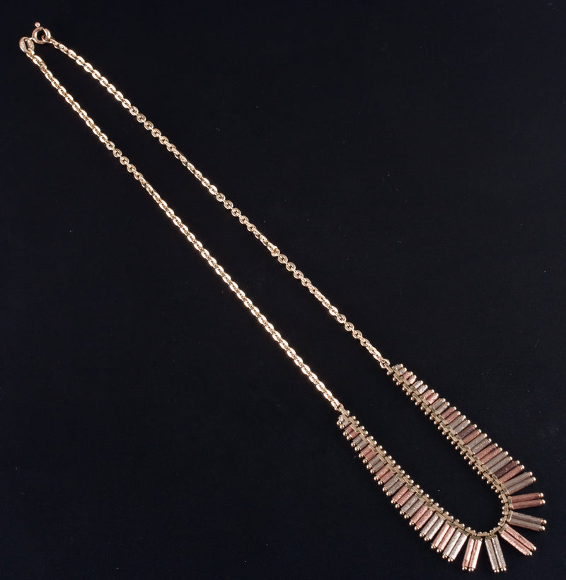 14k Yellow White Rose Gold Tri Color Waterfall Style Necklace 14.77g 16" Length