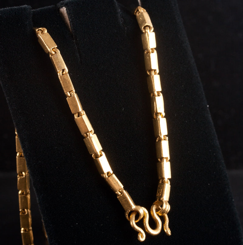 23k Yellow Gold Rectangle Link Style Chain Necklace 29.1g 17.75" Length