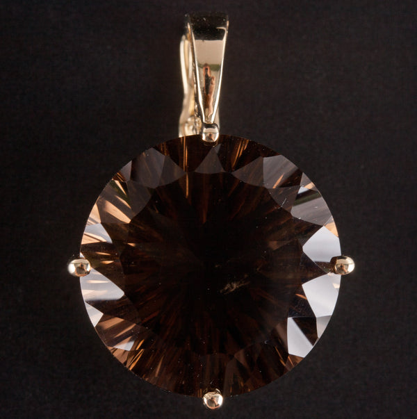 10k Yellow Gold Round Smoky Quartz Solitaire Style Pendant 13.92ct 5.85g