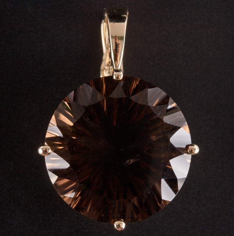 10k Yellow Gold Round Smoky Quartz Solitaire Style Pendant 13.92ct 5.85g