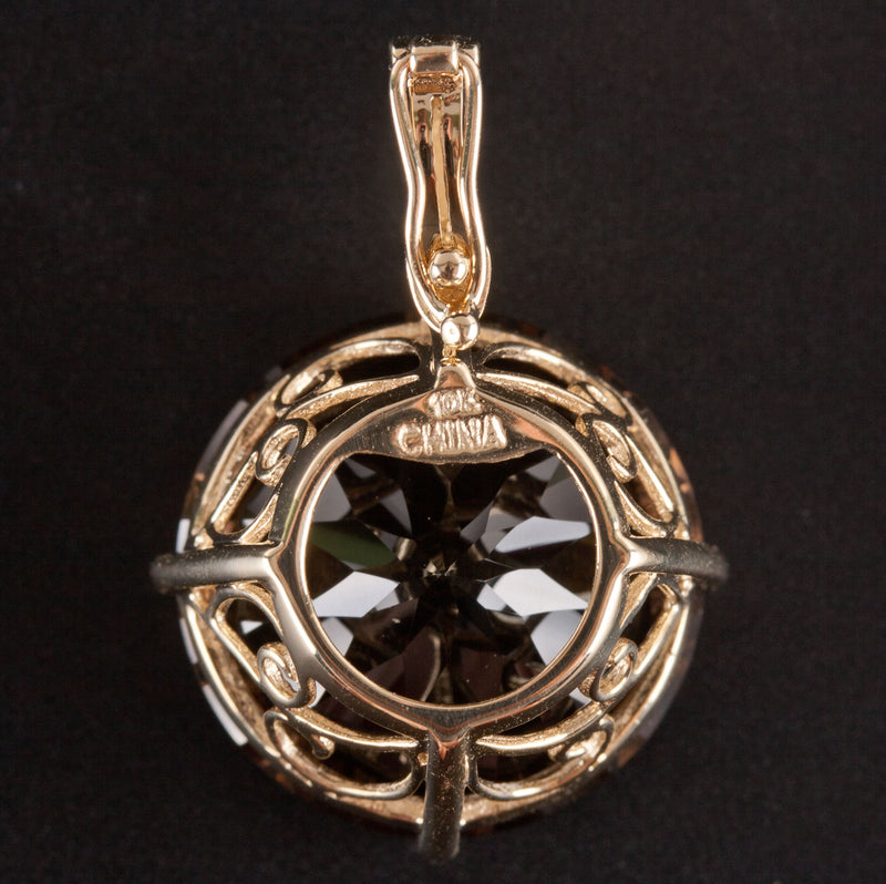 10k Yellow Gold Round Smoky Quartz Solitaire Style Pendant 13.92ct 5.85g