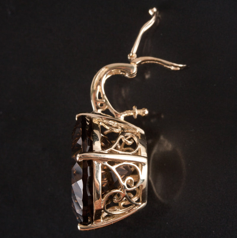 10k Yellow Gold Round Smoky Quartz Solitaire Style Pendant 13.92ct 5.85g
