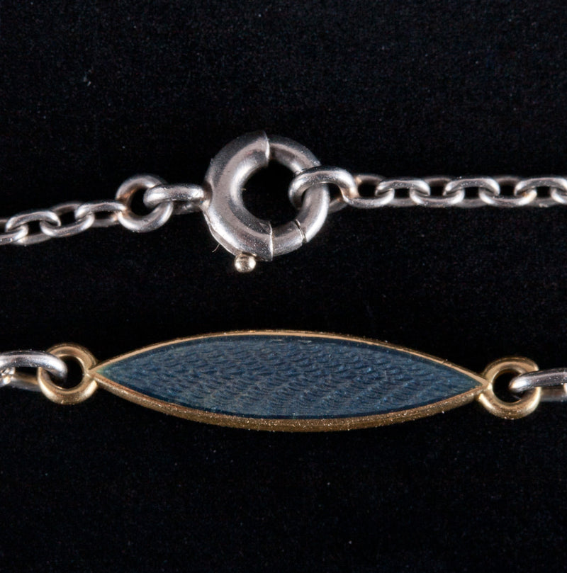Vintage 1890's Platinum 18k Yellow Gold Diamond Enamel Watch Necklace .375ctw