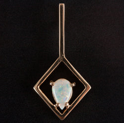14k Yellow Gold Pear Opal Solitaire Style Pendant .23ct 1.05g 24.4mm x 12mm