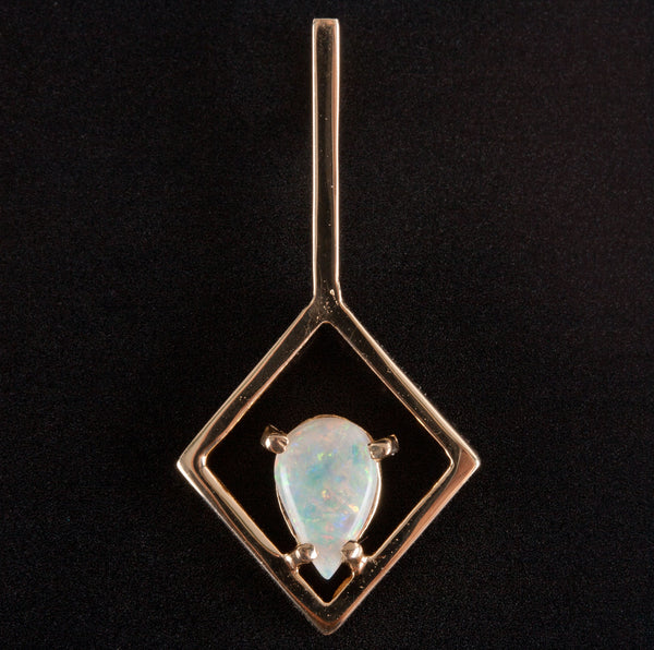 14k Yellow Gold Pear Opal Solitaire Style Pendant .23ct 1.05g 24.4mm x 12mm