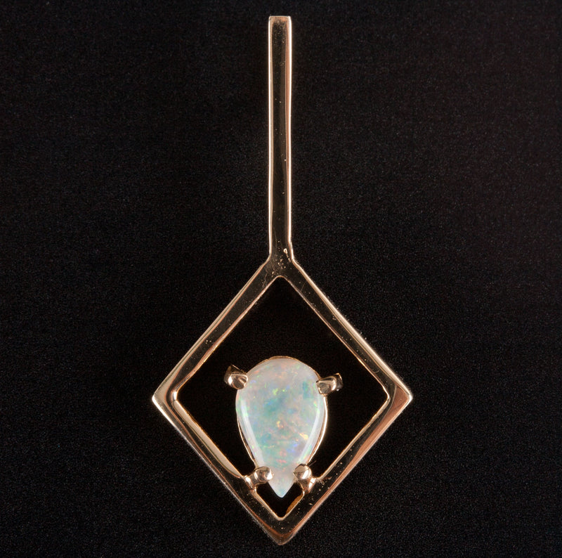 14k Yellow Gold Pear Opal Solitaire Style Pendant .23ct 1.05g 24.4mm x 12mm