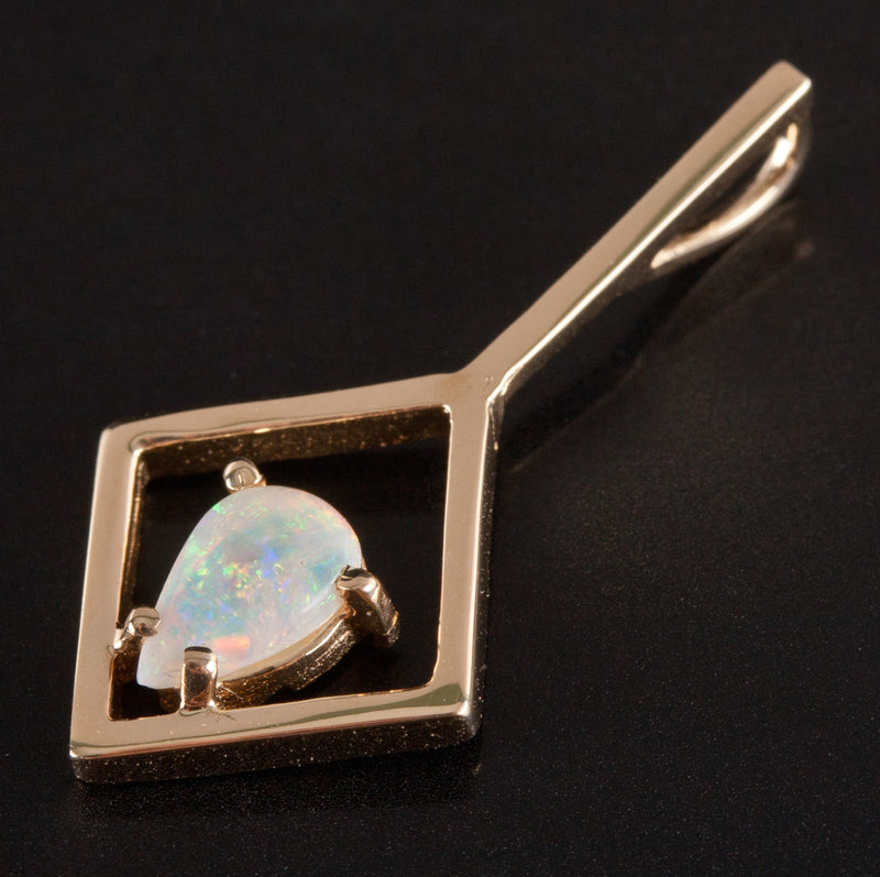 14k Yellow Gold Pear Opal Solitaire Style Pendant .23ct 1.05g 24.4mm x 12mm