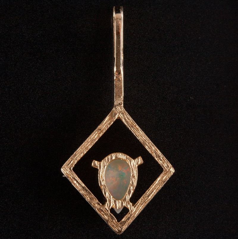 14k Yellow Gold Pear Opal Solitaire Style Pendant .23ct 1.05g 24.4mm x 12mm
