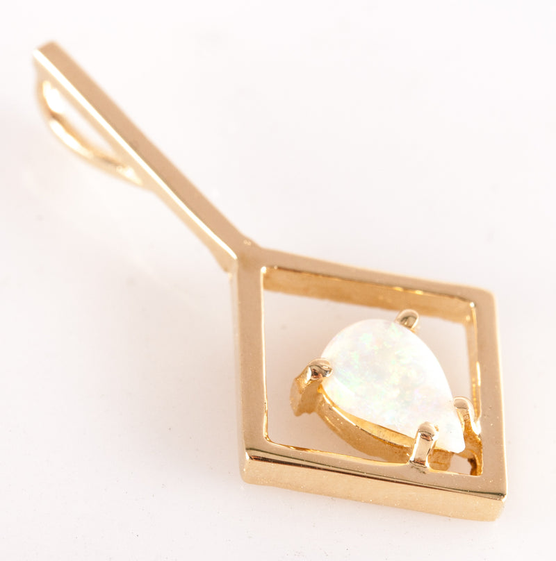 14k Yellow Gold Pear Opal Solitaire Style Pendant .23ct 1.05g 24.4mm x 12mm