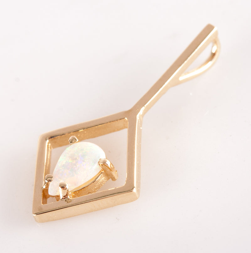14k Yellow Gold Pear Opal Solitaire Style Pendant .23ct 1.05g 24.4mm x 12mm