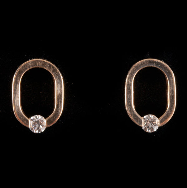 14k Yellow Gold Round H SI1 Diamond Solitaire Oval Style Earrings .13ctw 2.68g