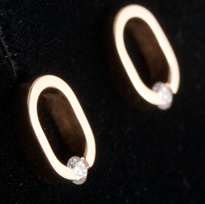 14k Yellow Gold Round H SI1 Diamond Solitaire Oval Style Earrings .13ctw 2.68g