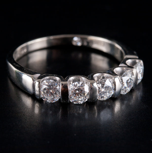 14k White Gold Round F SI2 Leo Diamond Five-Stone Wedding Band Ring 1.01ctw 3.7g
