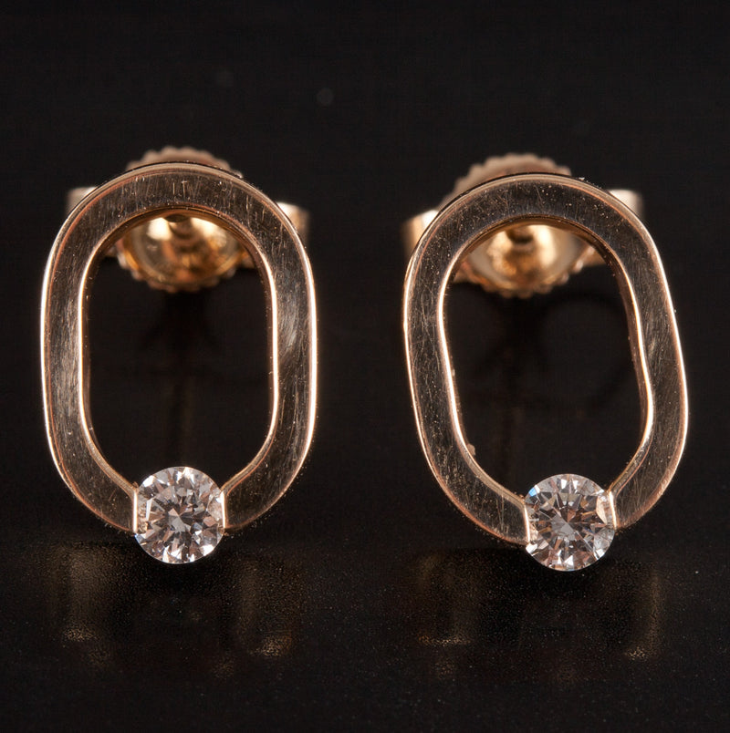 14k Yellow Gold Round H SI1 Diamond Solitaire Oval Style Earrings .13ctw 2.68g