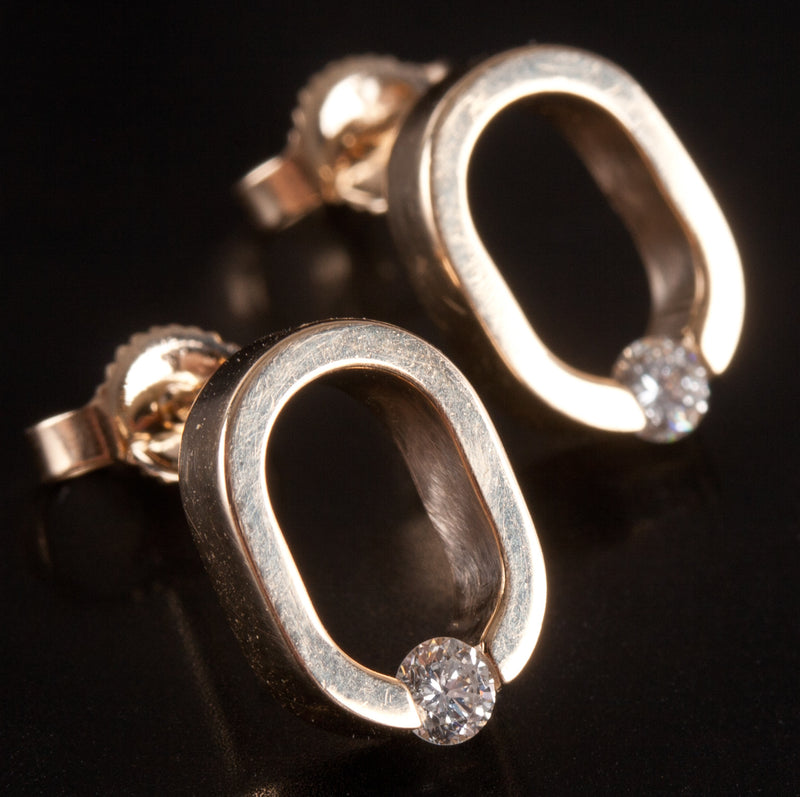 14k Yellow Gold Round H SI1 Diamond Solitaire Oval Style Earrings .13ctw 2.68g
