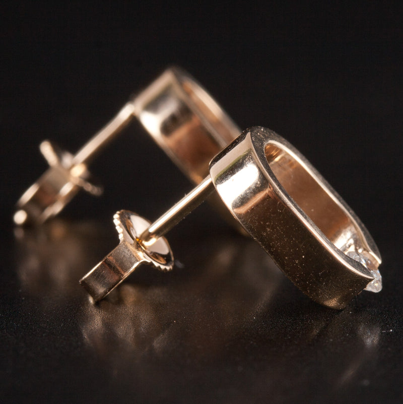 14k Yellow Gold Round H SI1 Diamond Solitaire Oval Style Earrings .13ctw 2.68g