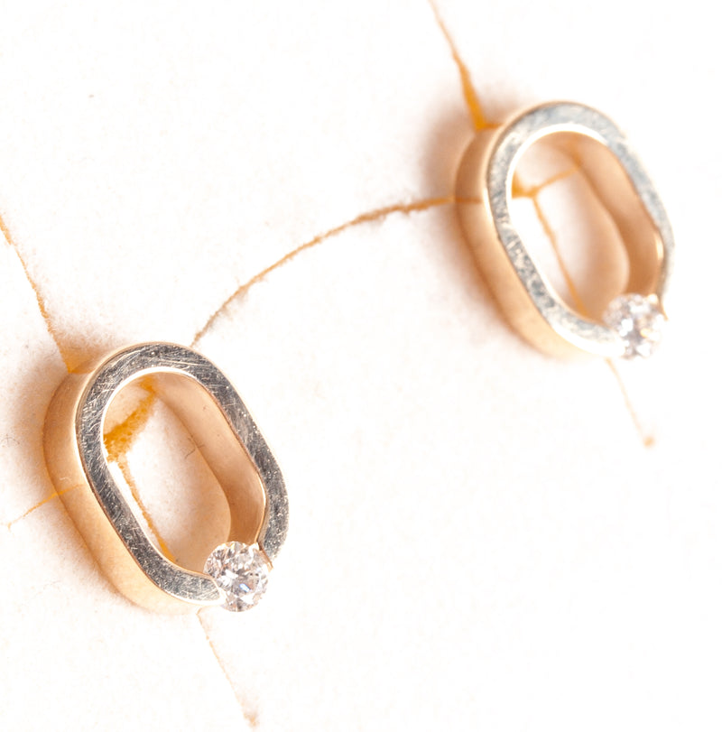 14k Yellow Gold Round H SI1 Diamond Solitaire Oval Style Earrings .13ctw 2.68g