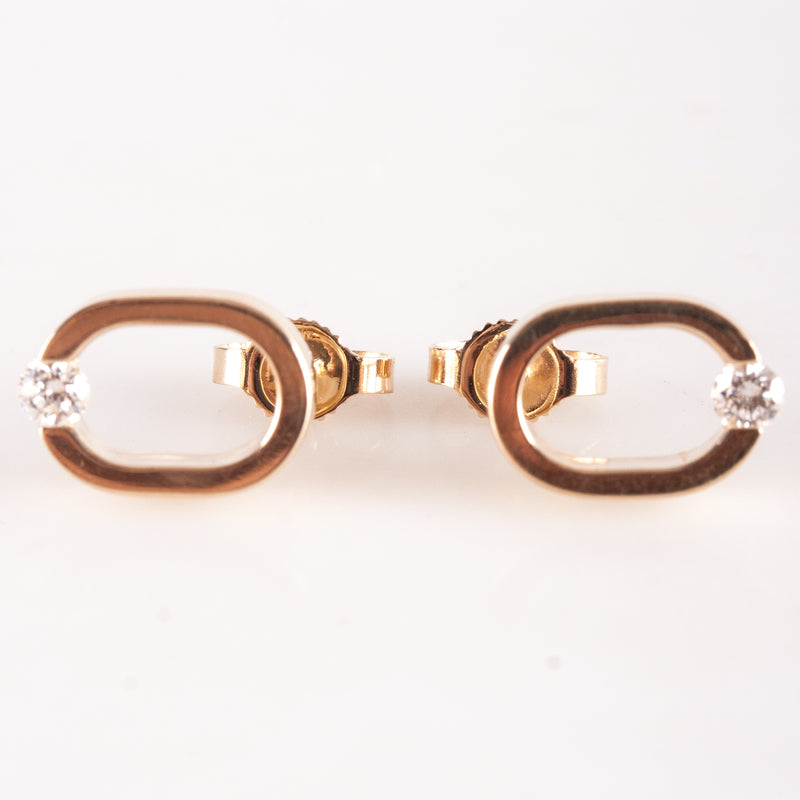 14k Yellow Gold Round H SI1 Diamond Solitaire Oval Style Earrings .13ctw 2.68g