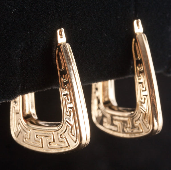 14k Yellow Gold Hollow Hoop Style Earrings W/ Saddlebacks 1.65g