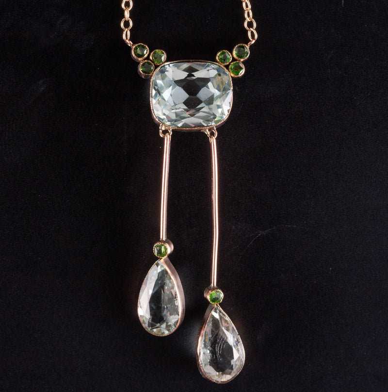 Vintage 1930's 14k Yellow Rose Gold Aquamarine Garnet Necklace 8.50ctw 5.23g