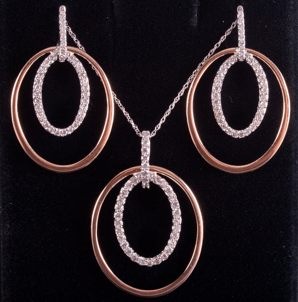 10k Rose White Gold Round Diamond Necklace Earring Set .71ctw 10.2g 18" Length