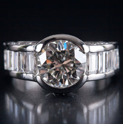 950 Platinum G VVS2 Round Baguette Diamond Engagement Ring 4.01ctw 9.21g