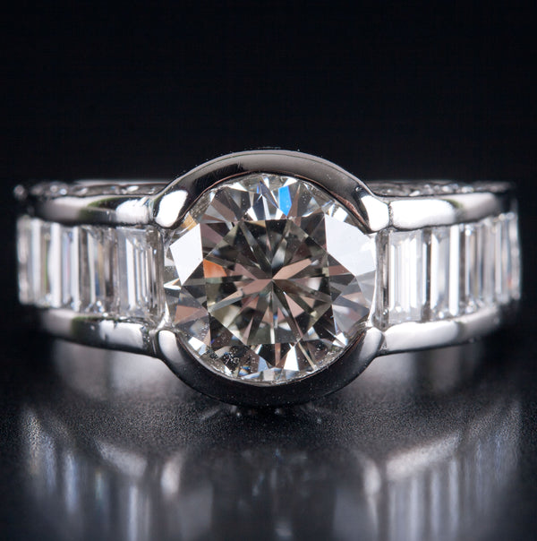 950 Platinum G VVS2 Round Baguette Diamond Engagement Ring 4.01ctw 9.21g