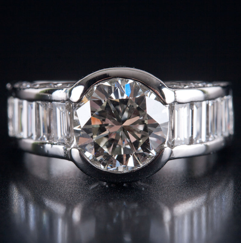 950 Platinum G VVS2 Round Baguette Diamond Engagement Ring 4.01ctw 9.21g