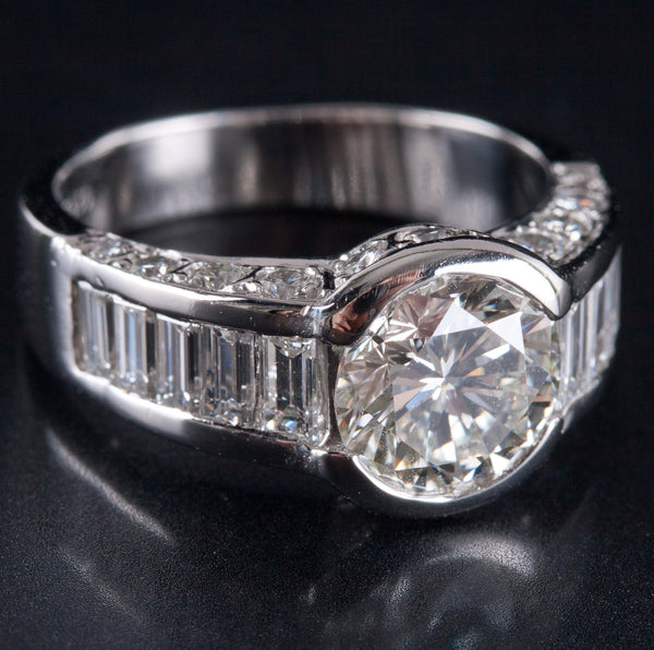 950 Platinum G VVS2 Round Baguette Diamond Engagement Ring 4.01ctw 9.21g