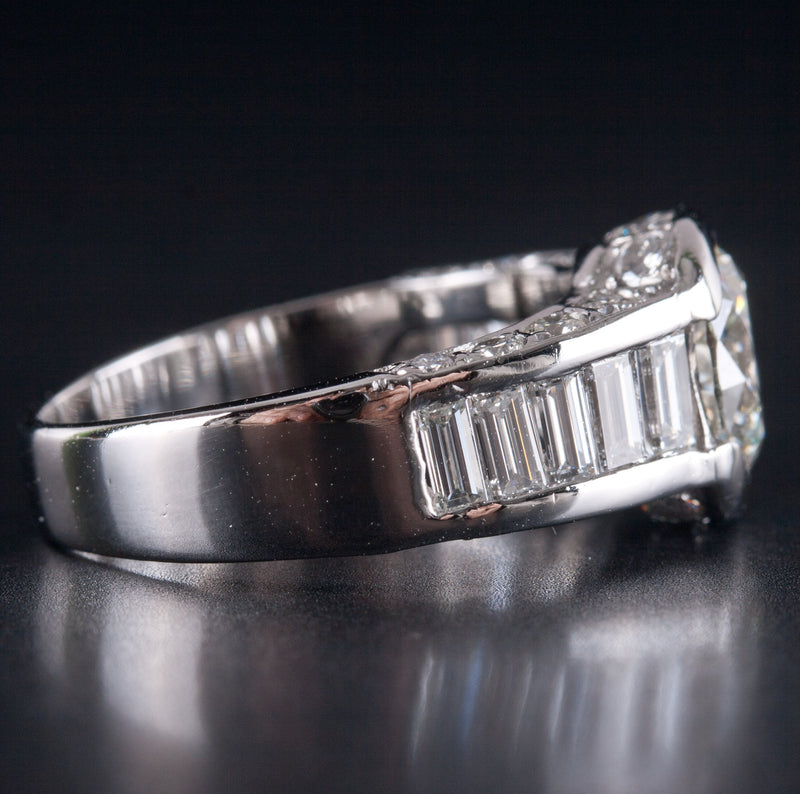 950 Platinum G VVS2 Round Baguette Diamond Engagement Ring 4.01ctw 9.21g