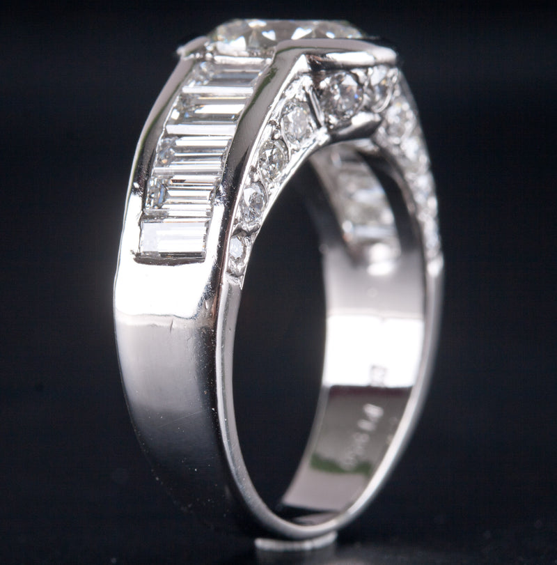 950 Platinum G VVS2 Round Baguette Diamond Engagement Ring 4.01ctw 9.21g