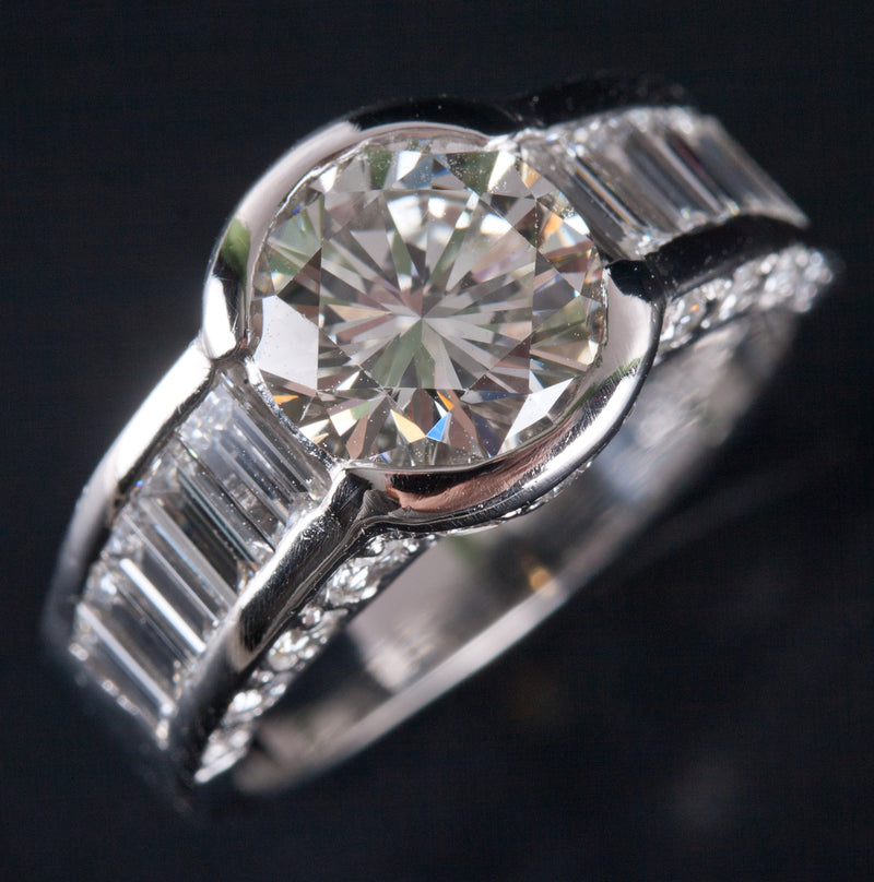 950 Platinum G VVS2 Round Baguette Diamond Engagement Ring 4.01ctw 9.21g